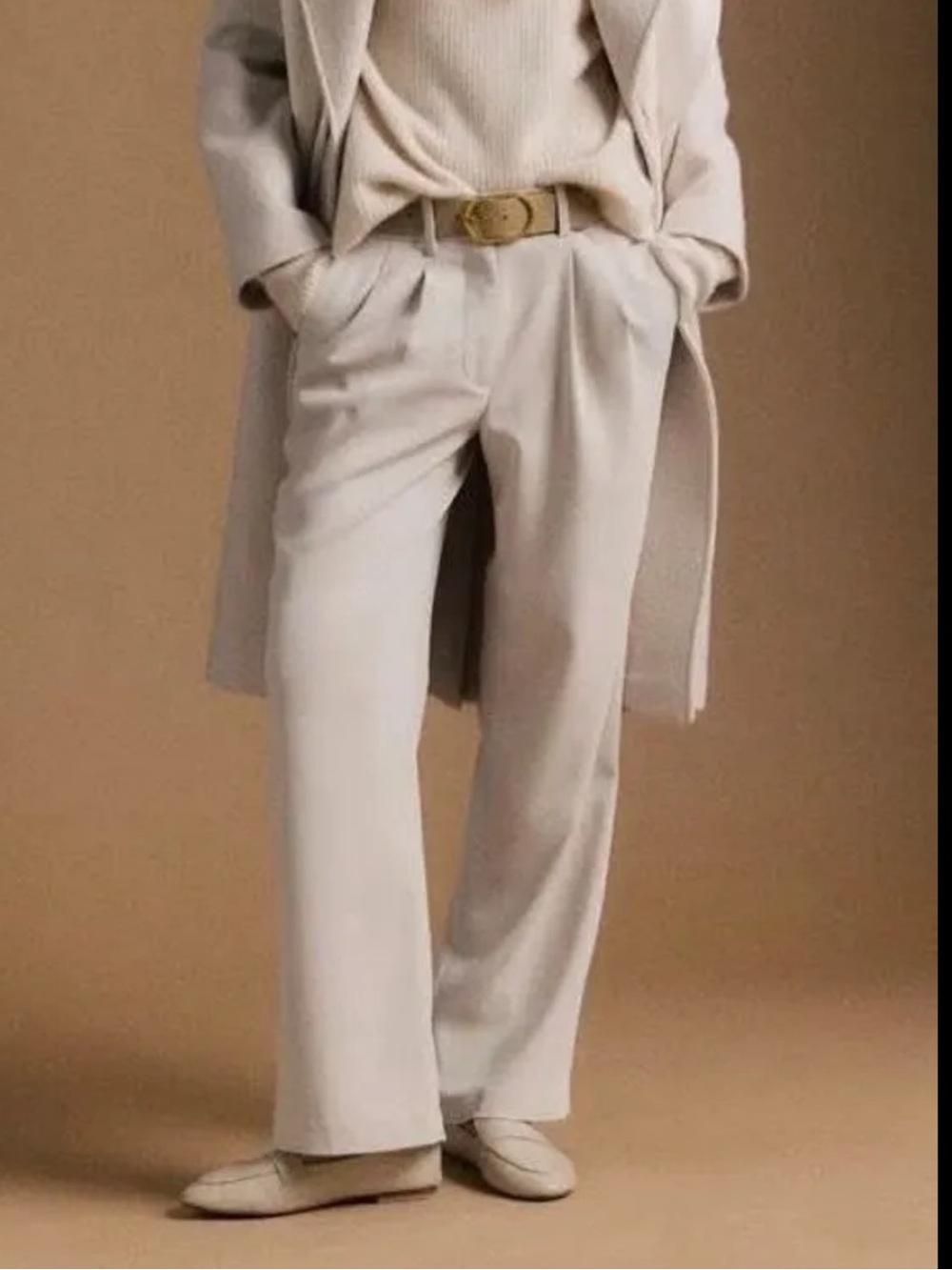 Quince Wide-Leg Crepe Pant - Cream Hight-Waist Tailored Trousers (Sand)